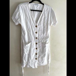 Button Up Cotton White Dress with short sleeves